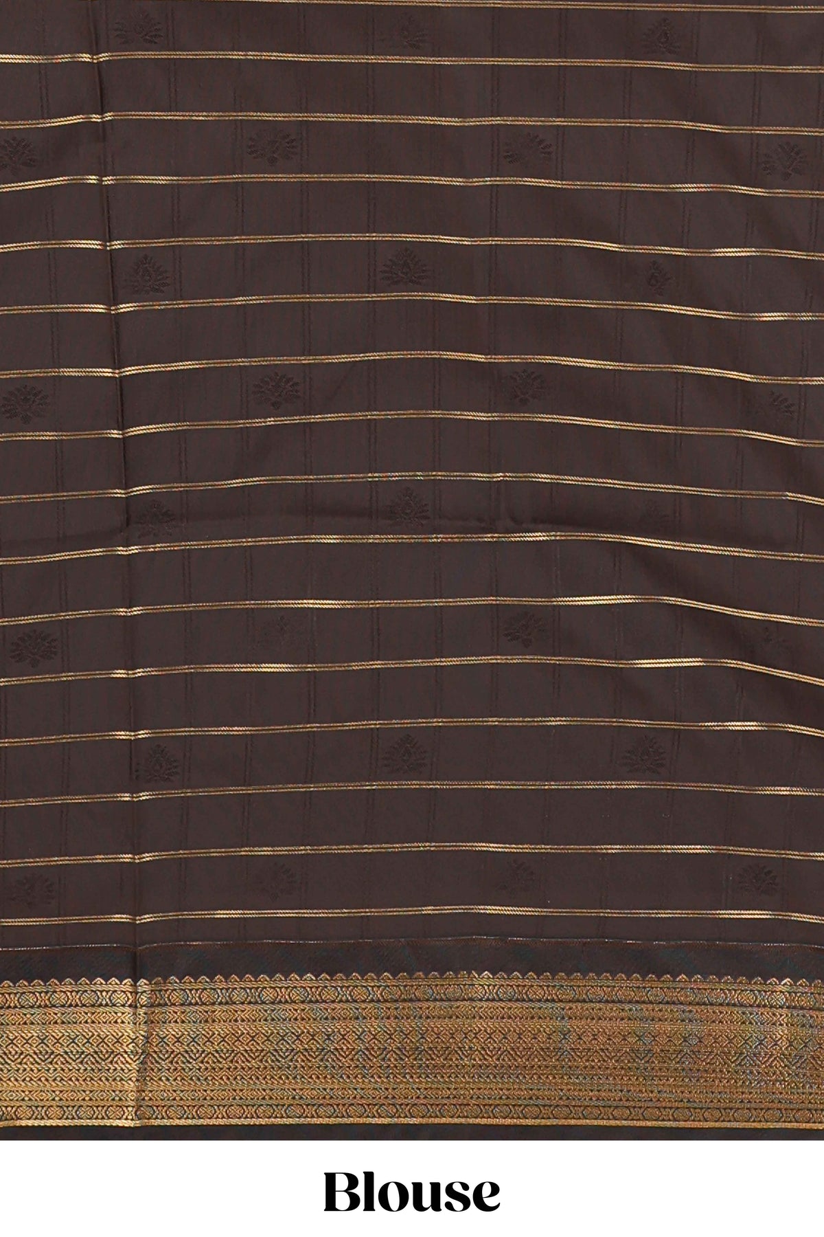 Teal blue checked art silk saree with contrast zari border and striped blouse