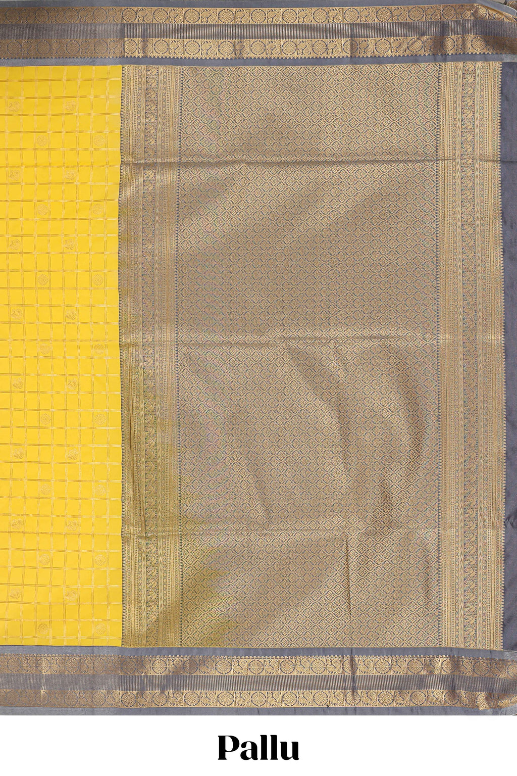 Yellow checked art silk saree with contrast zari border and blouse