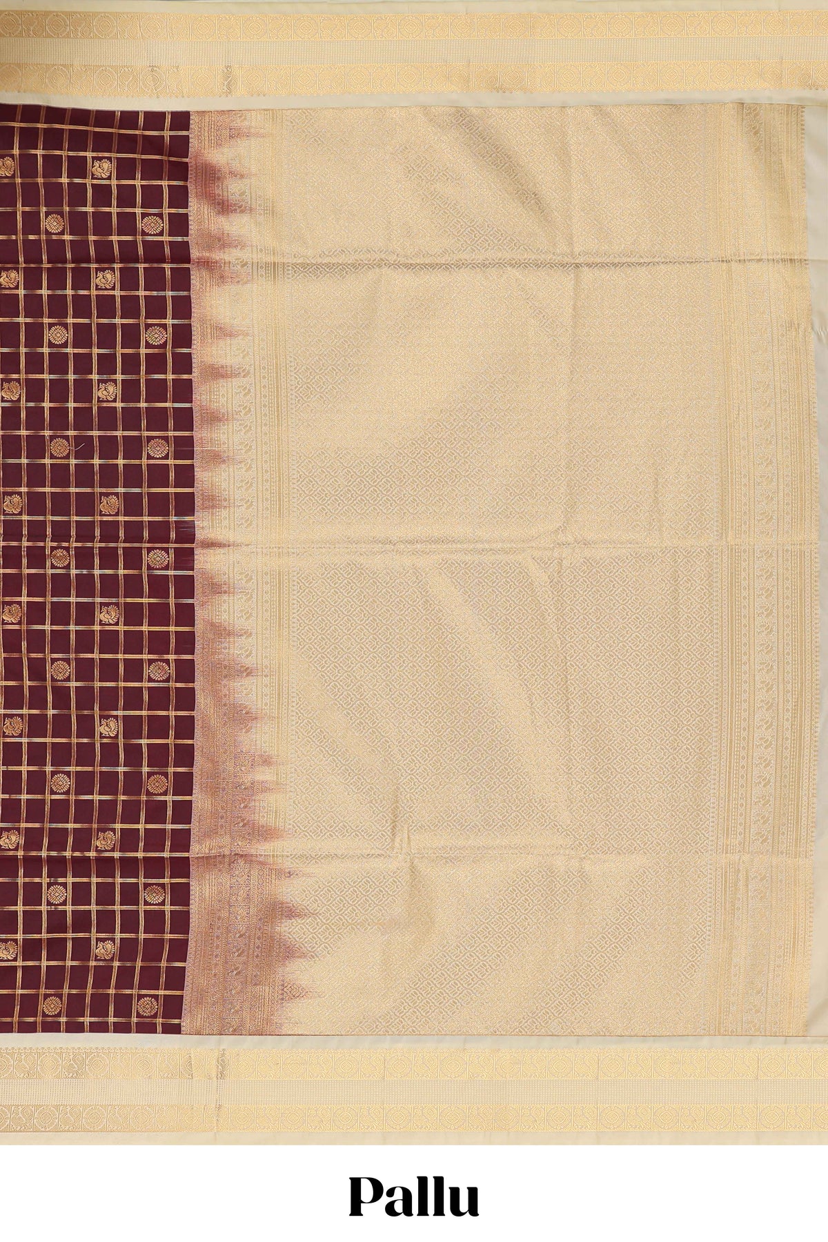 Brown checked art silk saree with contrast zari border and blouse