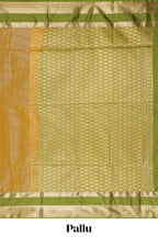 Mustard checked art silk saree with contrast zari border and blouse
