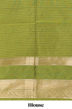 Mustard checked art silk saree with contrast zari border and blouse
