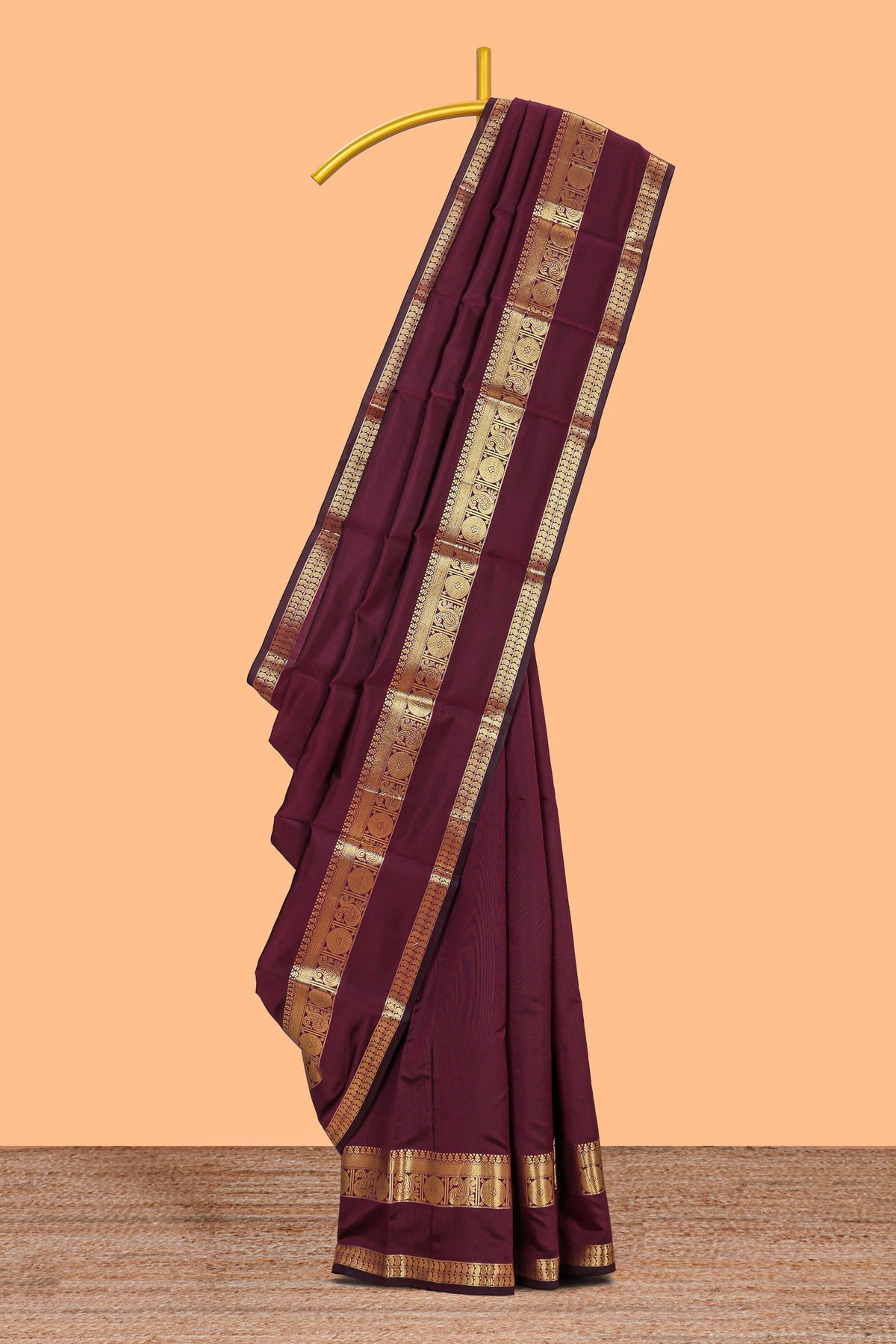 Maroon plain art silk saree with contrast self border and matching blouse