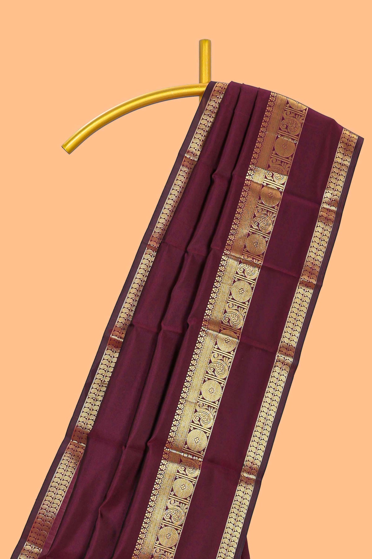 Maroon plain art silk saree with contrast self border and matching blouse