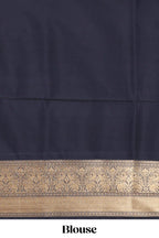Black and white checked elephant motifs art silk saree with contrast self zari border and matching blouse