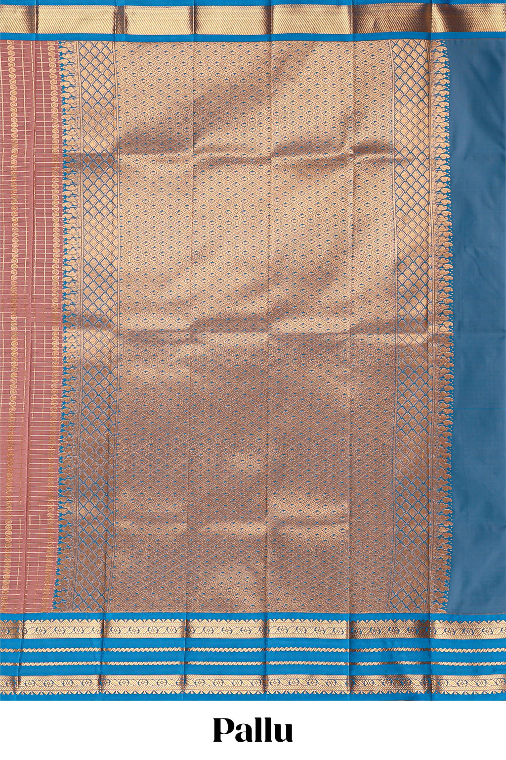 Peach checked zari motifs design art silk saree with contrast border and blouse