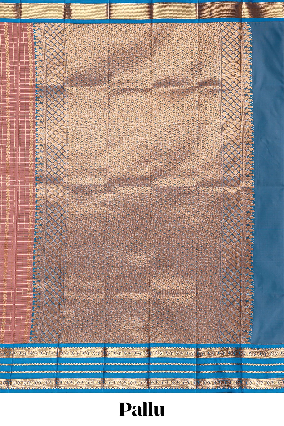Peach checked zari motifs design art silk saree with contrast border and blouse