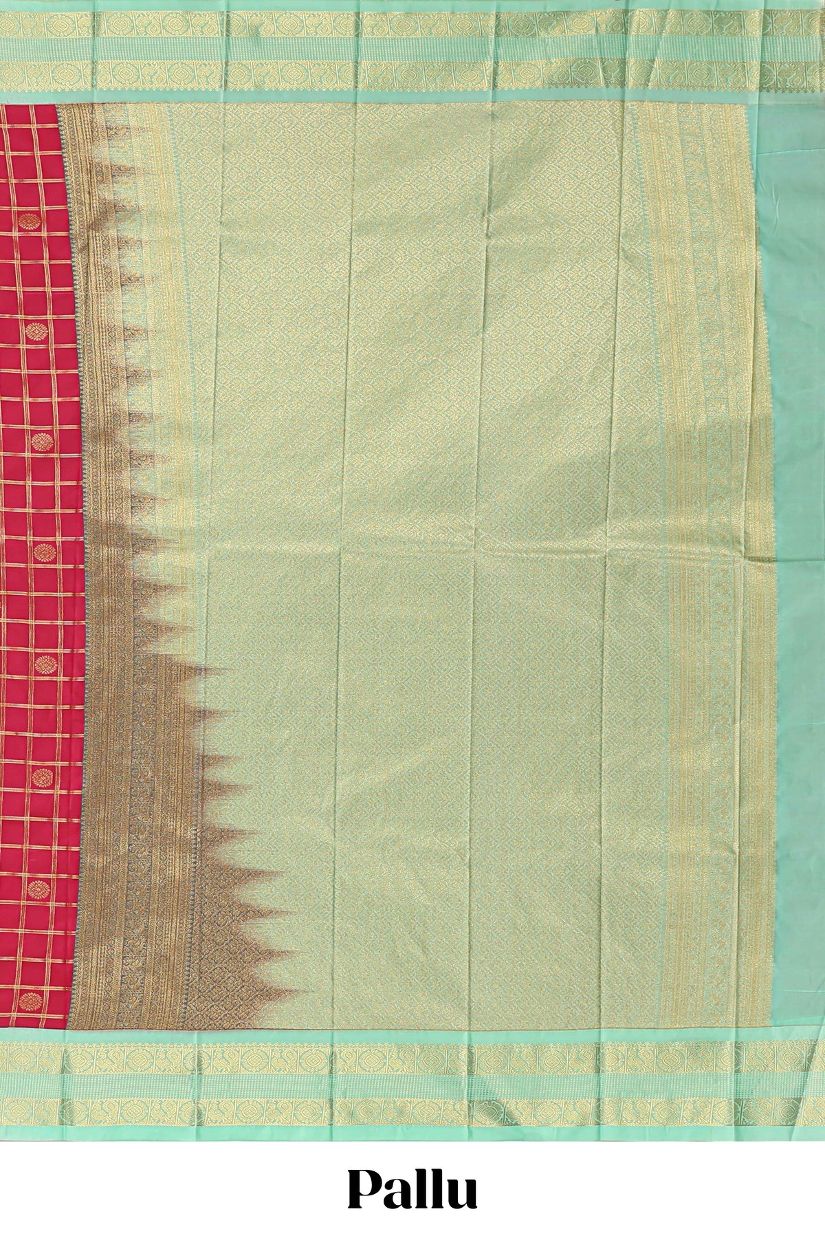 Red checked zari motifs design art silk saree with contrast border and blouse