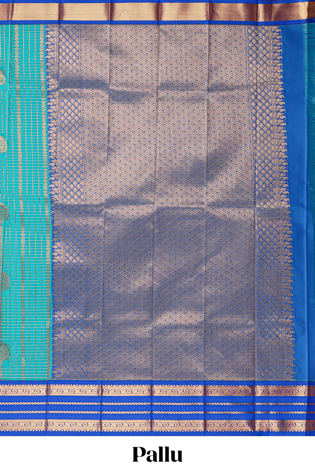 Blue checked zari striped motifs design art silk saree with contrast border and blouse