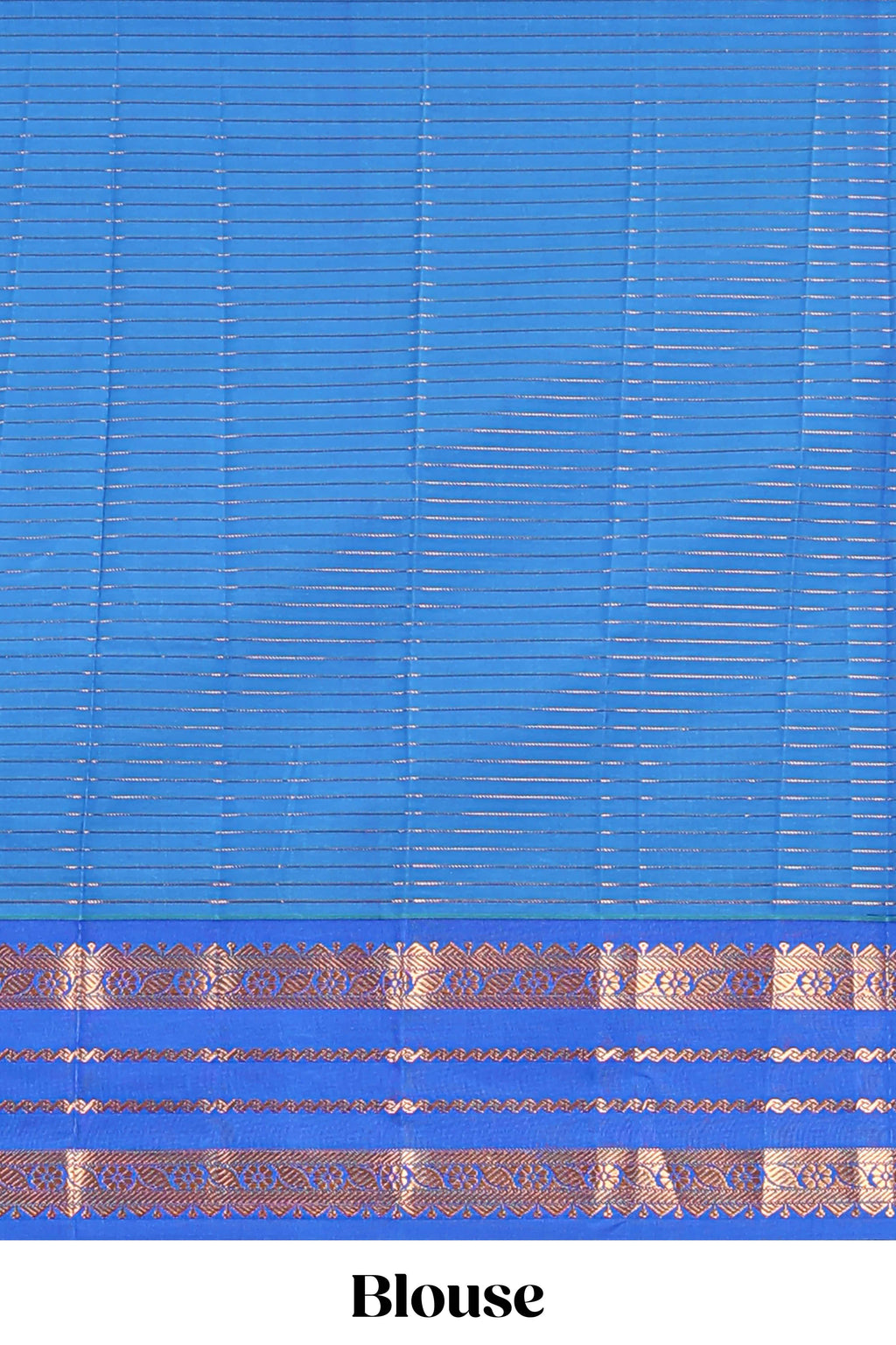 Blue checked zari striped motifs design art silk saree with contrast border and blouse