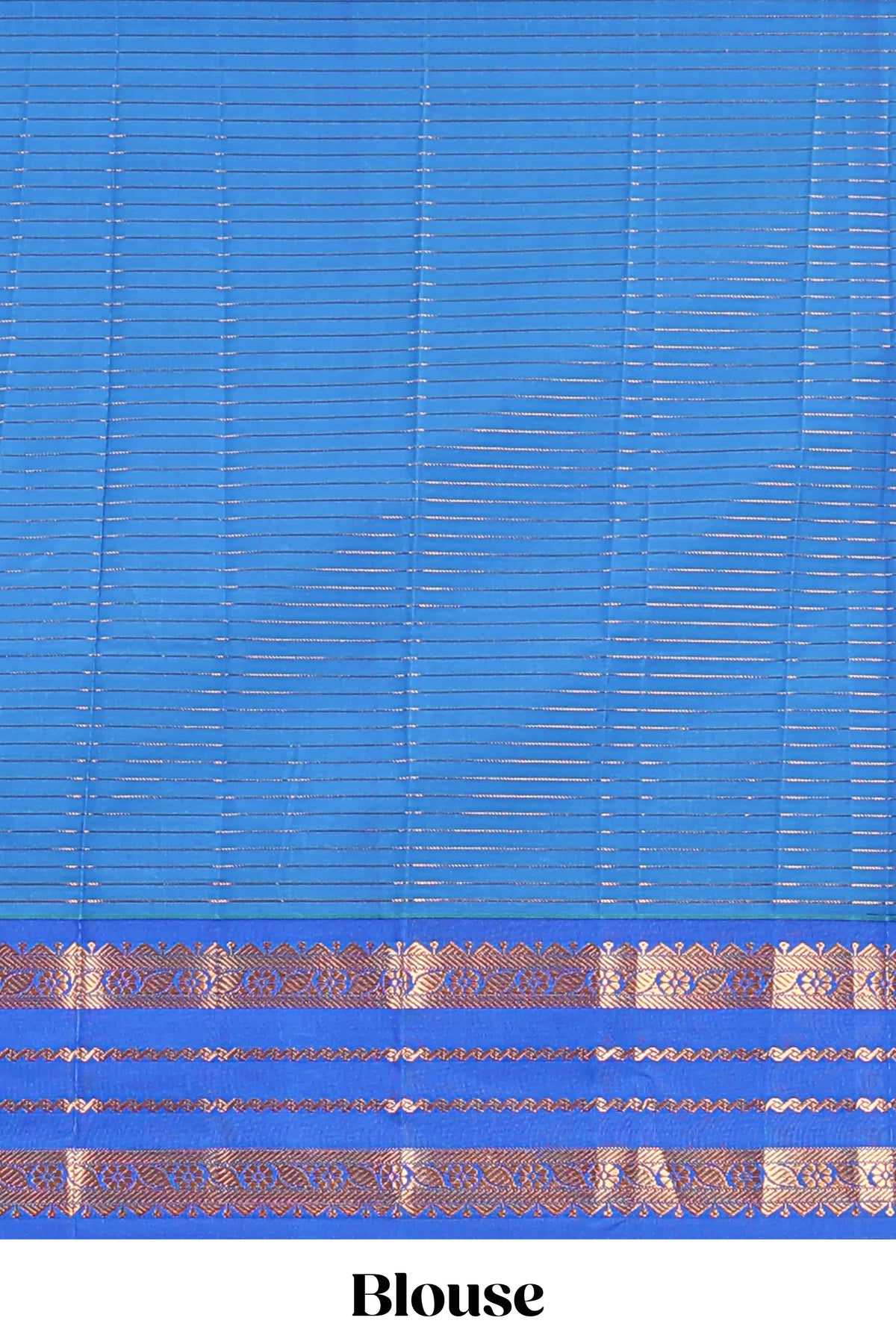 Blue checked zari striped motifs design art silk saree with contrast border and blouse