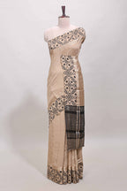Sandal plain assam silk saree eith self ikkat style border and matching blouse