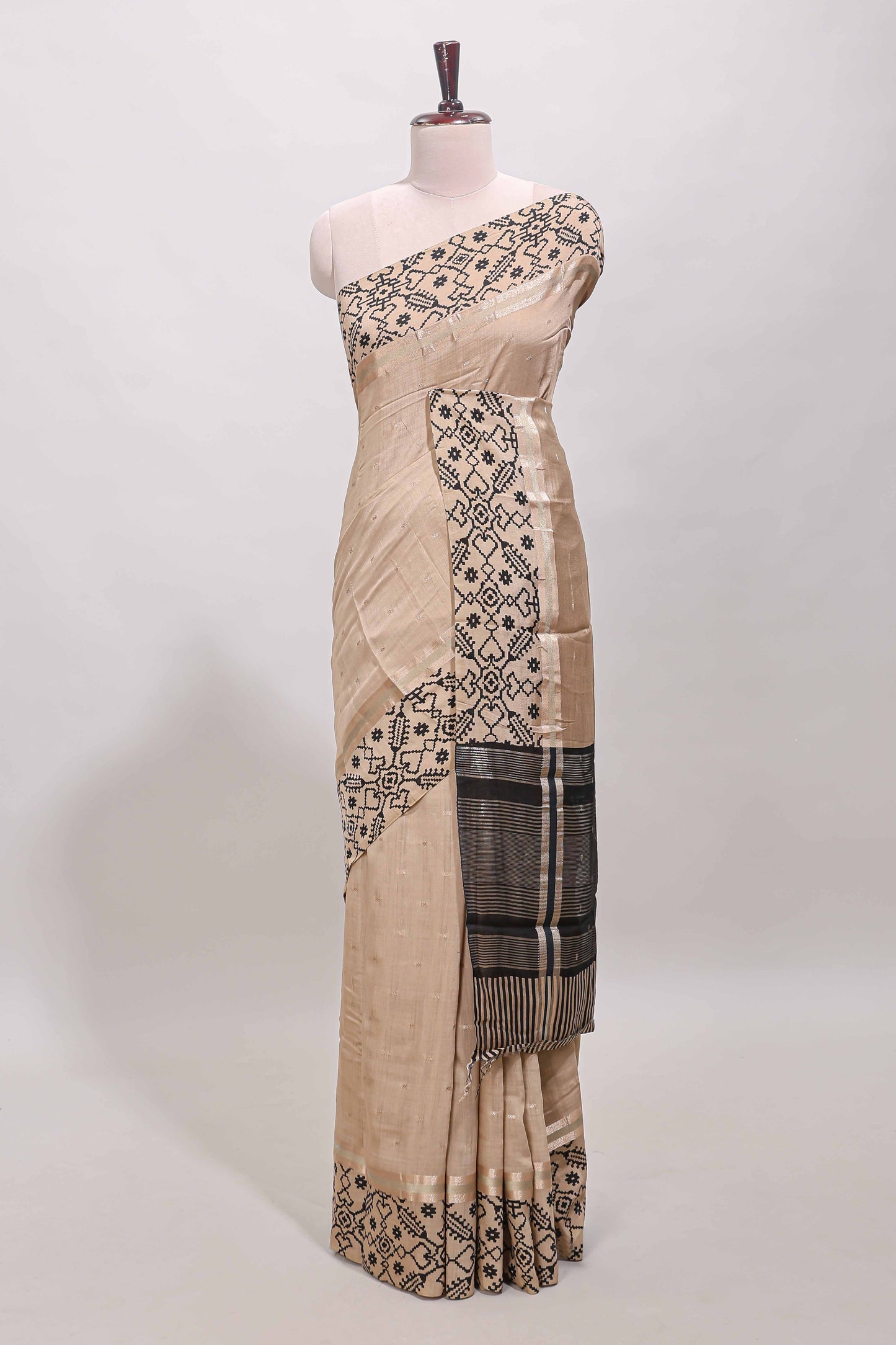 Sandal plain assam silk saree eith self ikkat style border and matching blouse