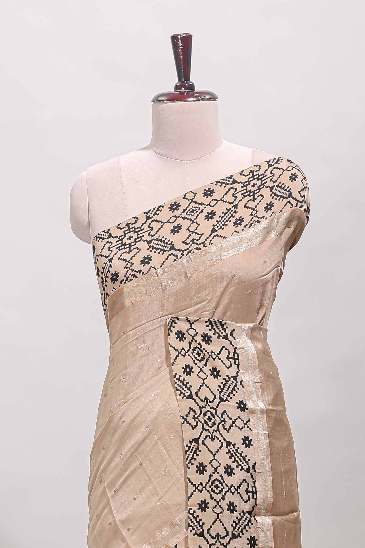 Sandal plain assam silk saree eith self ikkat style border and matching blouse