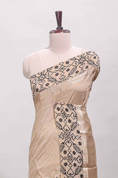 Sandal plain assam silk saree eith self ikkat style border and matching blouse