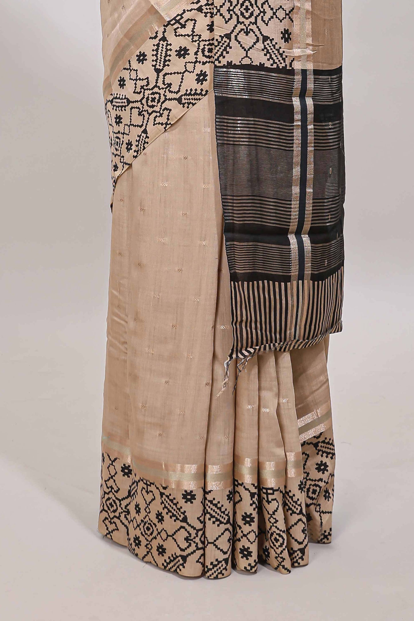 Sandal plain assam silk saree eith self ikkat style border and matching blouse