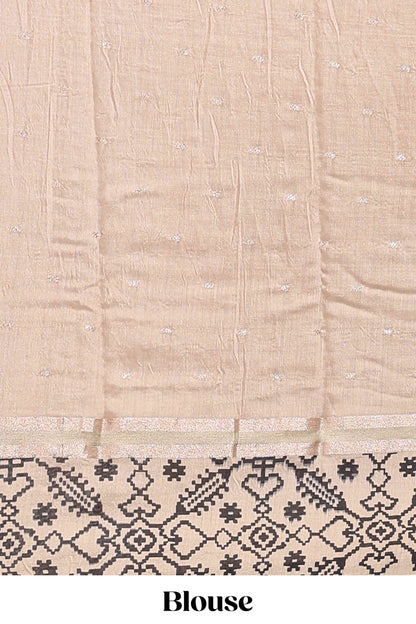 Sandal plain assam silk saree eith self ikkat style border and matching blouse