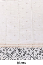 White plain assam silk saree eith self ikkat style border and matching blouse