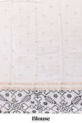 White plain assam silk saree eith self ikkat style border and matching blouse