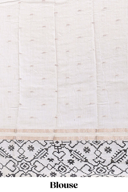 White plain assam silk saree eith self ikkat style border and matching blouse