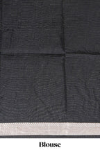 Elegant white Assam Silk saree traditional folk motif print floral patterns and a contrast black woven border The detailed pallu along with contrast blouse