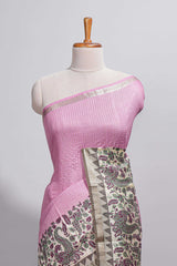 Elegant pastel pink Assam Silk saree withfloral woven motifs rich zari border and contrastpallu with fine stripes and tassel detailing along with blouse piece