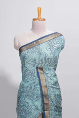 Elegant aqua blue Assam Silk saree with floral vine motifs detailed woven patterns contrastpallu and zari border alond with contrast blouse