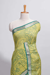 Parrot green Assam Silk saree abstract floral line motifs subtle woven details contrast pallu and rich zari border and contrast blouse