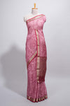 Elegant Pink Assam Silk saree with floral vine motifs detailed woven patterns contrastpallu and zari border alond with contrast blouse