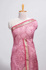 Elegant Pink Assam Silk saree with floral vine motifs detailed woven patterns contrastpallu and zari border alond with contrast blouse