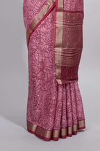 Elegant Pink Assam Silk saree with floral vine motifs detailed woven patterns contrast  pallu and zari border alond with contrast blouse