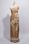 BrownAssam silk saree self-check body with small woven butta motifs and elegant white floral vine prints with zari border along with matching blouse