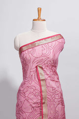 Pink green Assam Silk saree abstract floral line motifs subtle woven details contrast pallu and rich zari border and contrast blouse