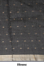 Elegant Grey Assam Silk saree with floral vine motifs detailed woven patterns contrast  pallu and zari border alond with contrast blouse