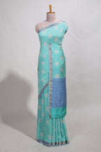Light blue bandhani  assam silk saree with  zari border and matching blouse