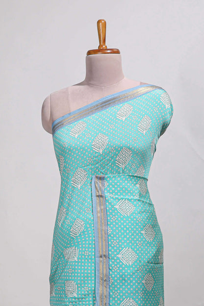 Light blue bandhani  assam silk saree with  zari border and matching blouse