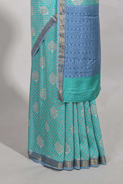 Light blue bandhani  assam silk saree with  zari border and matching blouse