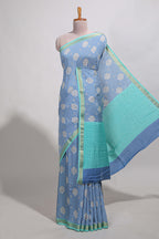Blue bandhani  assam silk saree with  zari border and matching blouse