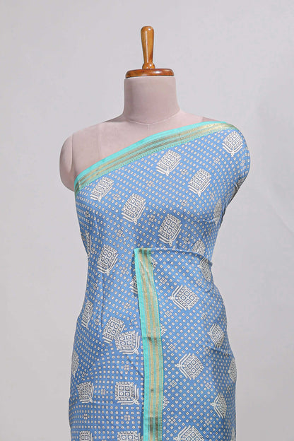 Blue bandhani  assam silk saree with  zari border and matching blouse