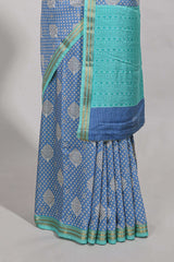 Blue bandhaniassam silk saree withzari border and matching blouse