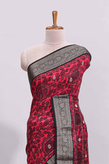 Pink floral design zari motifs assam silk saree with contrast zari border matching striped blouse