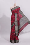 Pink floral design zari motifs assam silk saree with contrast zari border matching striped blouse