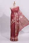 Onion pink zari striped floral design assam silk saree with self zari border and matching motifs blouse