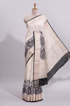 Off white striped zari motifs design assam silk saree with self zari border and contrast motifs blouse