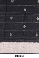Off white striped zari motifs design assam silk saree with self zari border and contrast motifs blouse