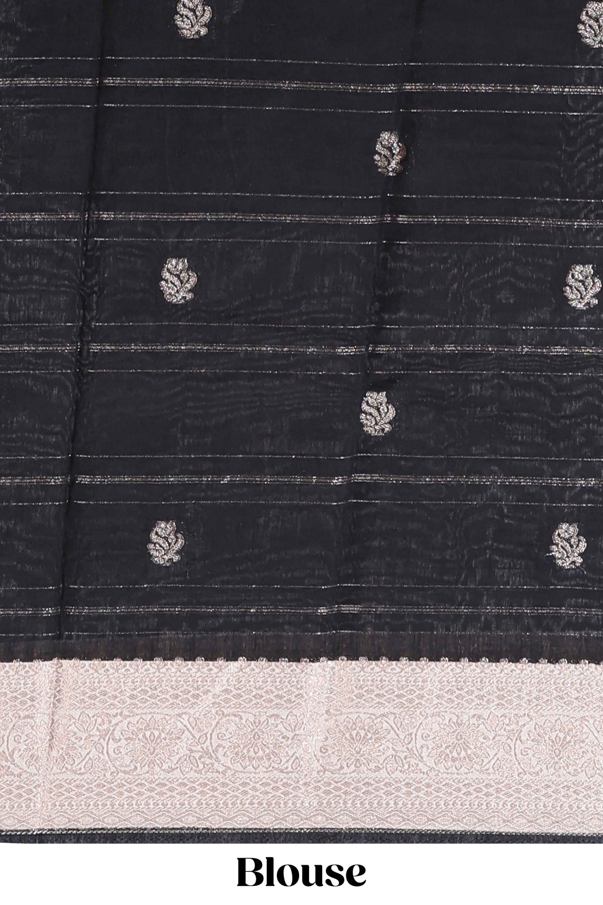 Off white striped zari motifs design assam silk saree with self zari border and contrast motifs blouse