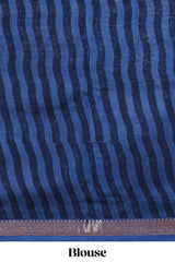 Blue floral design assam silk saree with self zari border and striped blouse