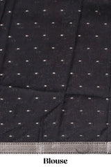 Black ikkat style floral design assam silk saree with self zari border and matching motifs blouse