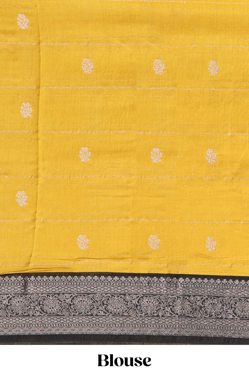 Yellow floral design assam silk saree with contrast zari border and matching motifs blouse