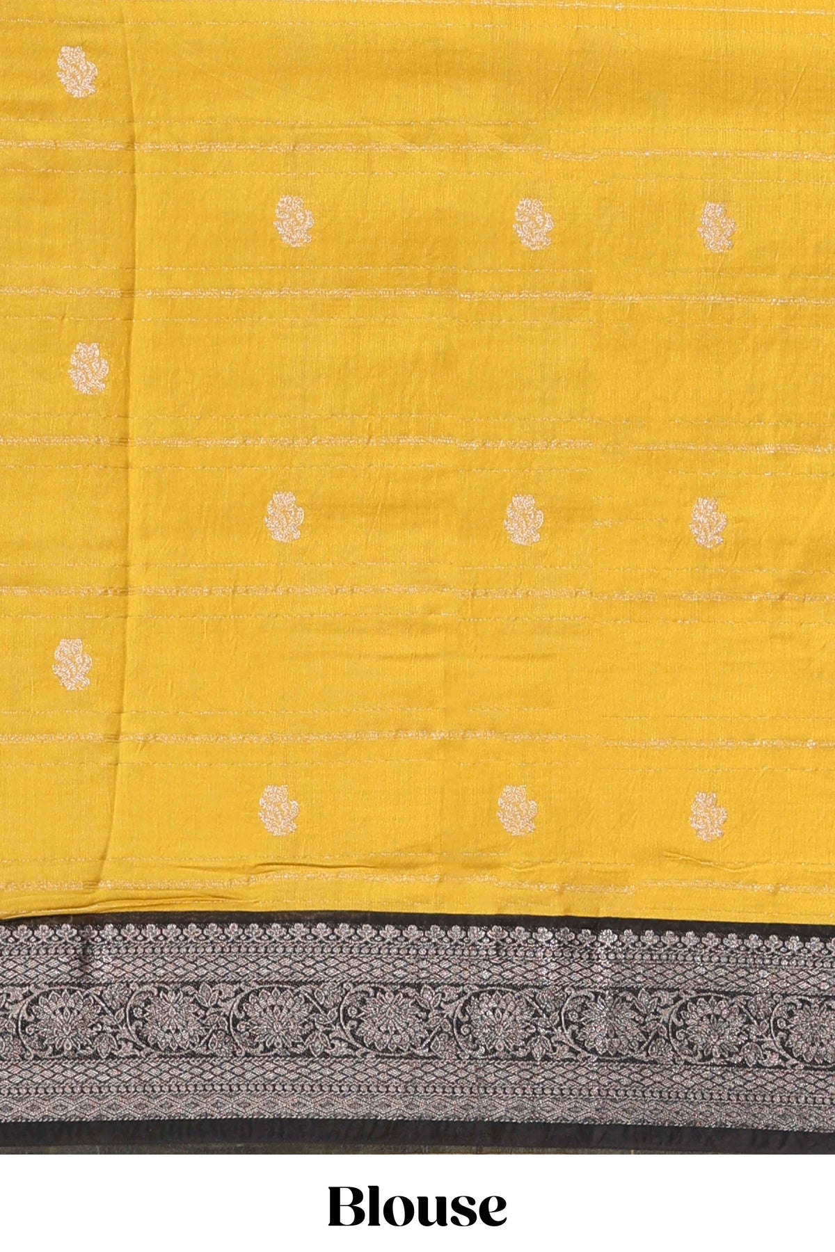 Yellow floral design assam silk saree with contrast zari border and matching motifs blouse