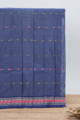Royal blue butta bengal cotton saree with contrast bentex border and contrast pallu along with blouse piece